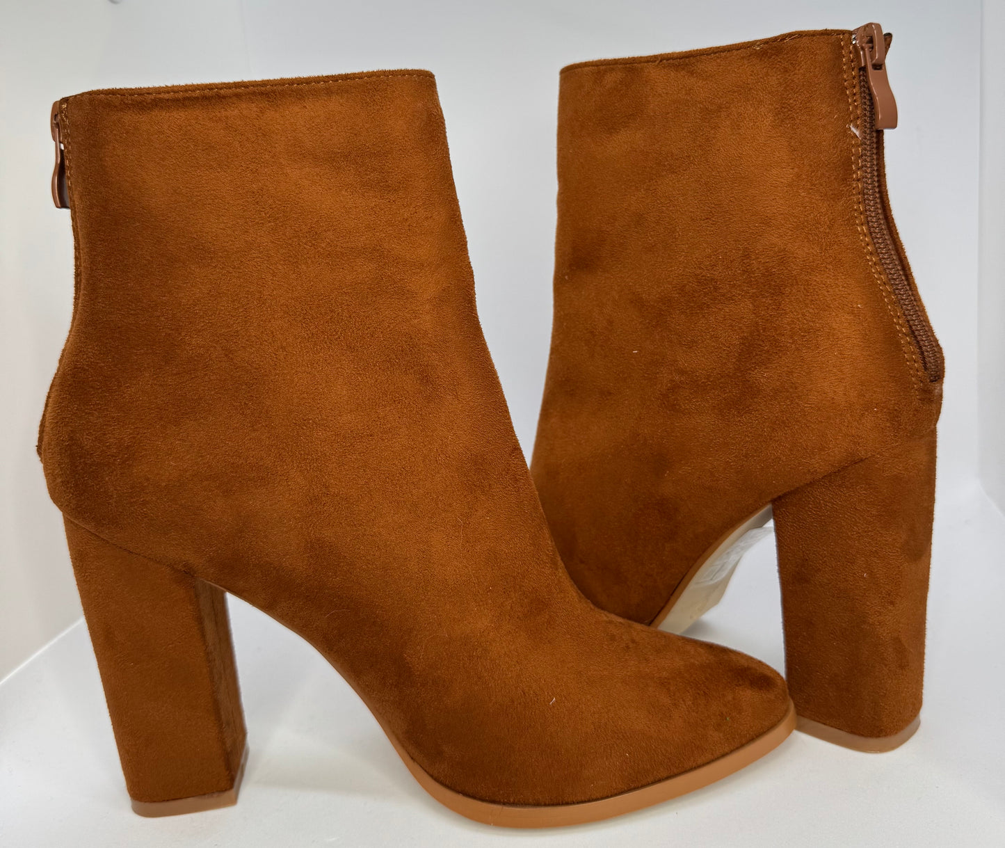 Brown Block Heel Ankle Boots with Red Rose Embroidery – Size UK 6 / EU 39