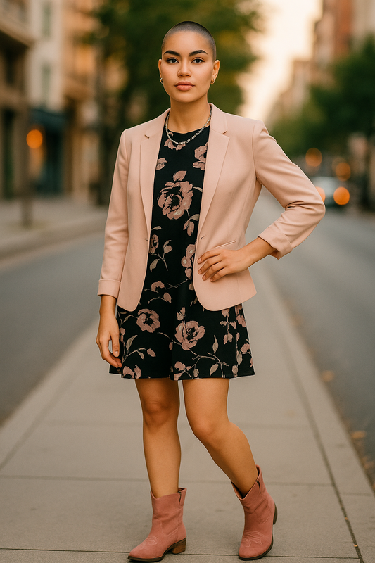 Women’s Blazer Jacket – Open Front Ruched Sleeve – Blush Pink – Sizes UK 8 & 14