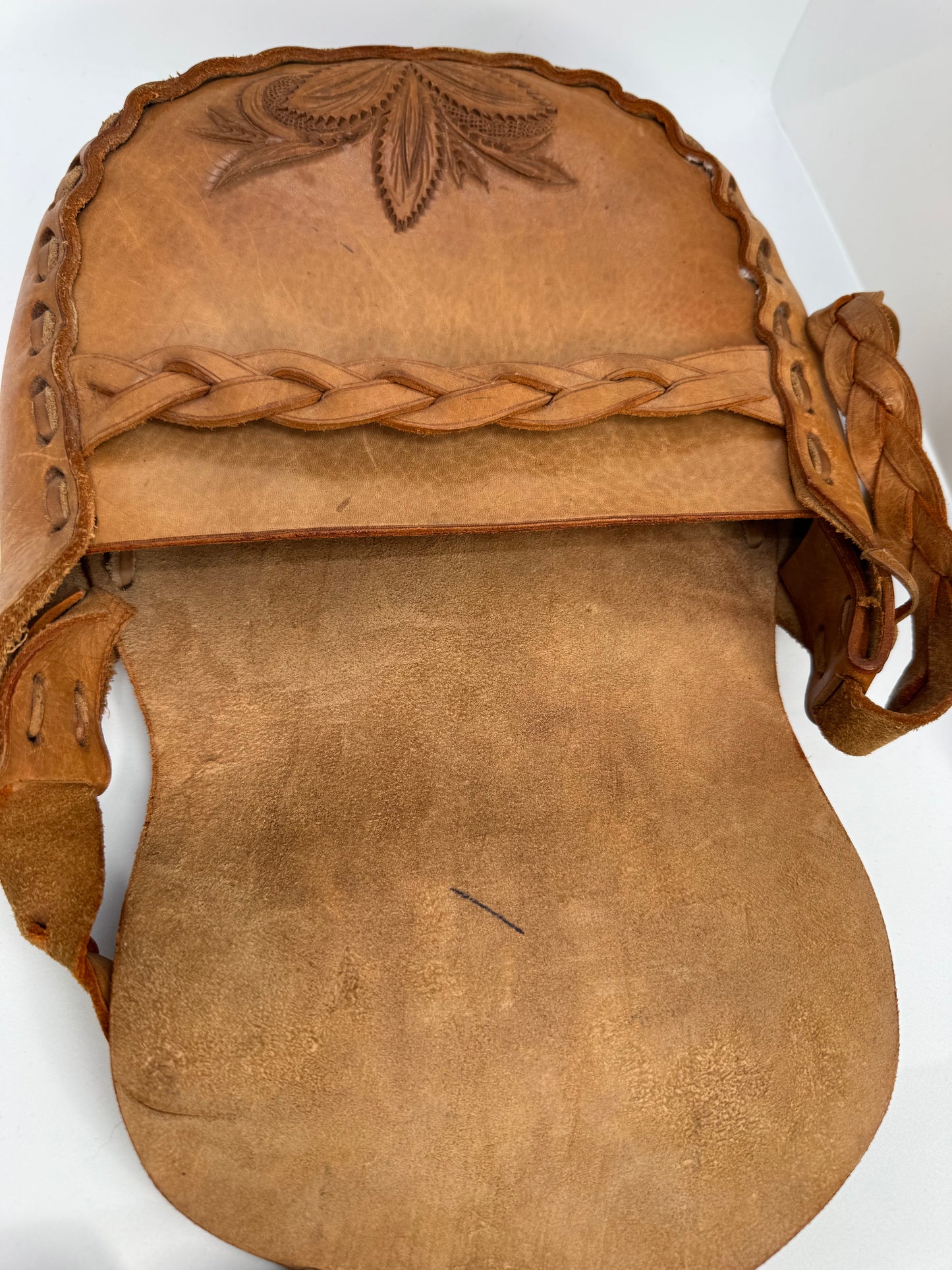 Women’s Leather Crossbody Bag – Handcrafted Tooled Floral Saddle Style Boho Shoulder Bag