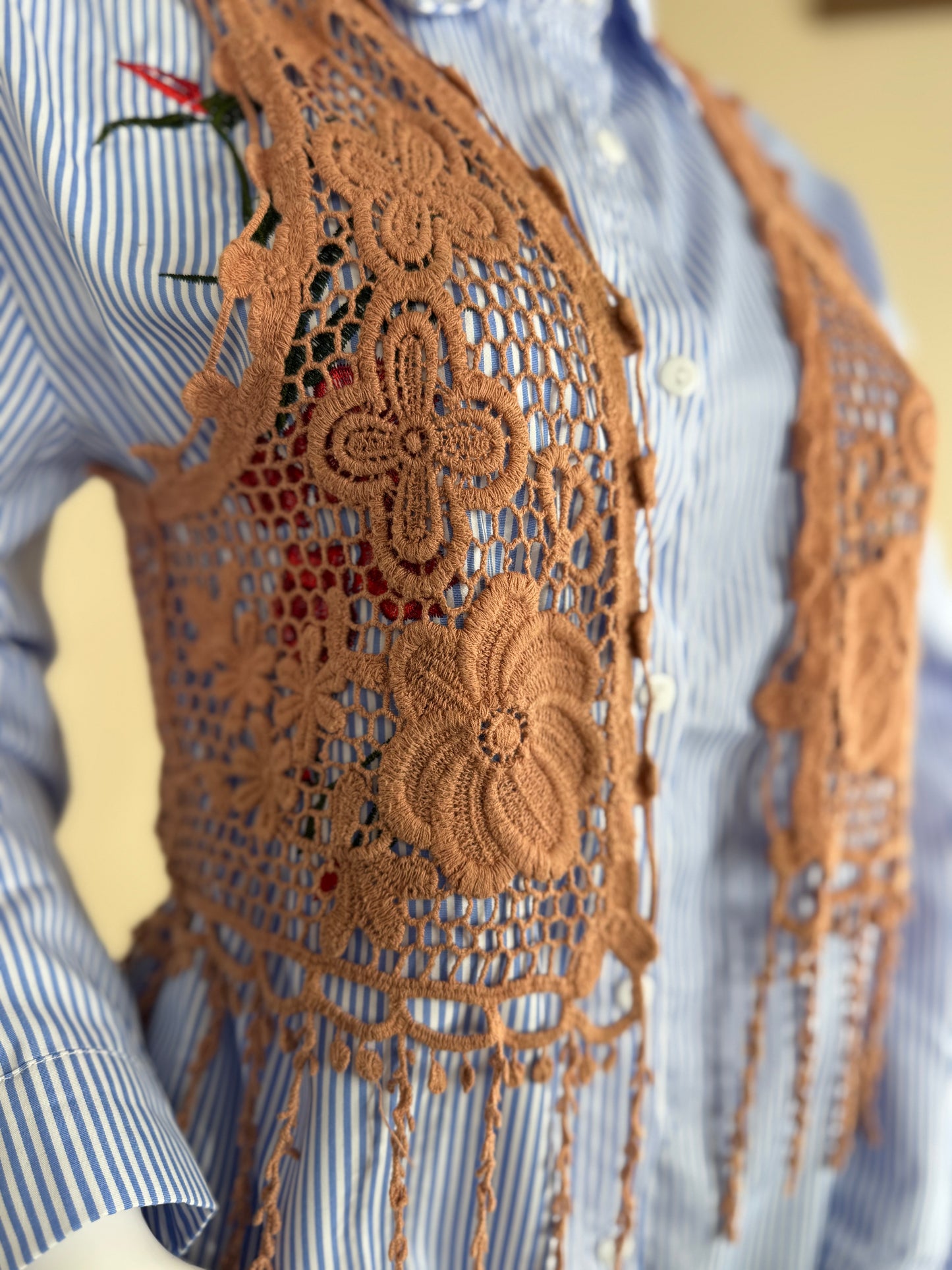Women’s Tan Crochet Vest – Boho Layering Piece (UK 10)