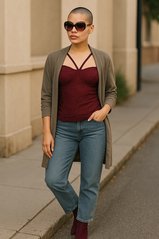 Women’s  Lace Cami Top – Strappy Evening Top UK Sizes ( 8/10), Burgundy