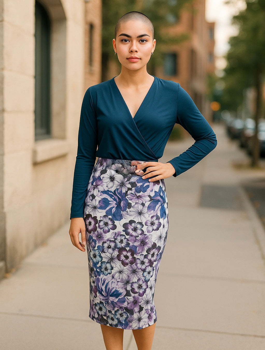 Women’s Floral Pencil Skirt – Purple Print – Size 10 (Fits Small)