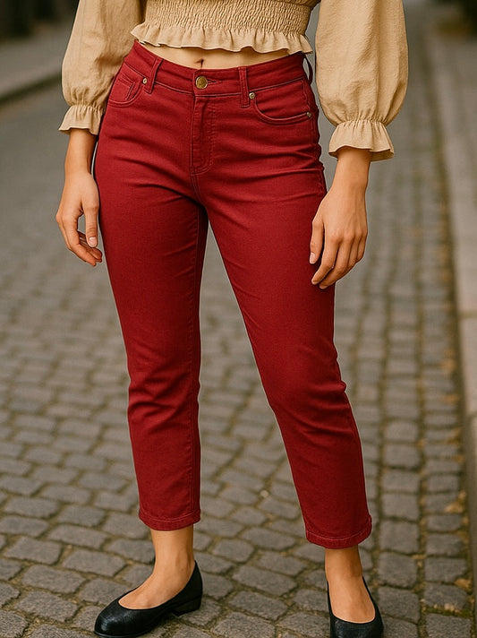 Women’s Red Slim Fit Cropped Jeans – Size UK 10 (W27)
