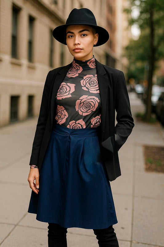 Women’s Navy A-Line Midi Skirt – Classic Pleated Style – Sizes UK 10 & 12