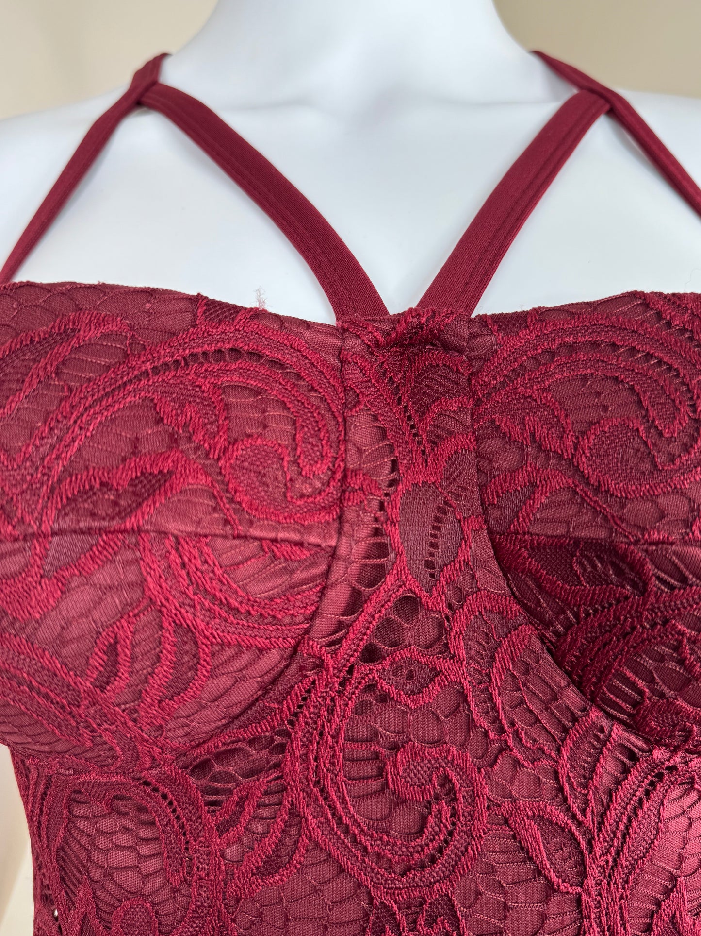 Women’s  Lace Cami Top – Strappy Evening Top UK Sizes ( 8/10), Burgundy