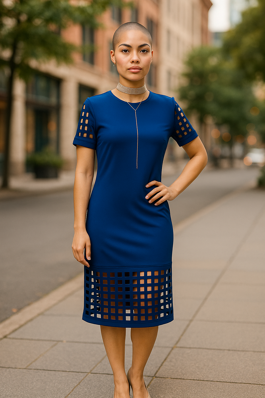 Women’s party midi dress with cut-out sleeves – red or blue – UK 10 & 12