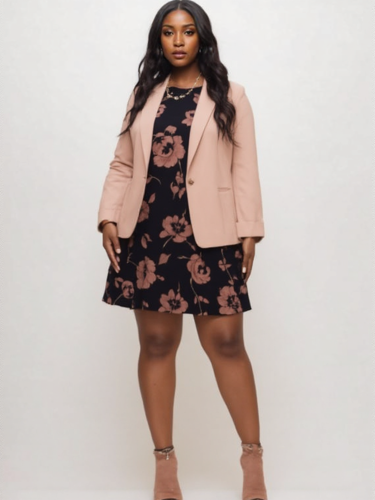 Women’s Blazer Jacket – Open Front Ruched Sleeve – Blush Pink – Sizes UK 8 & 14