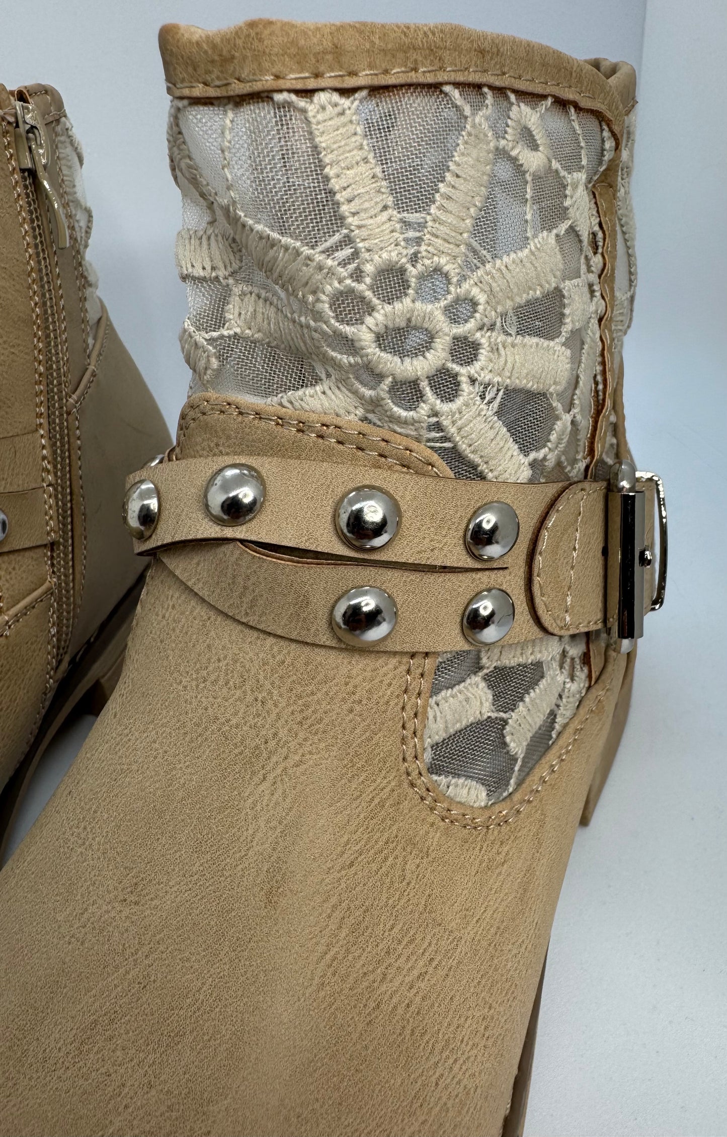 Women’s Tan Ankle Boots UK 5 – Buckle Strap Stud Detail Casual Autumn Winter