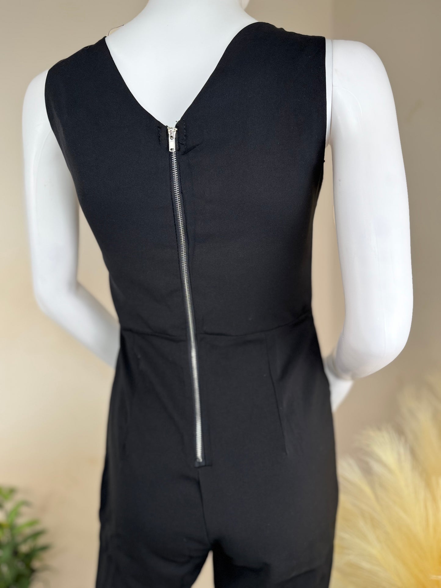 Women’s Lace-Up Front Jumpsuit – Black & Red – Sizes S/M