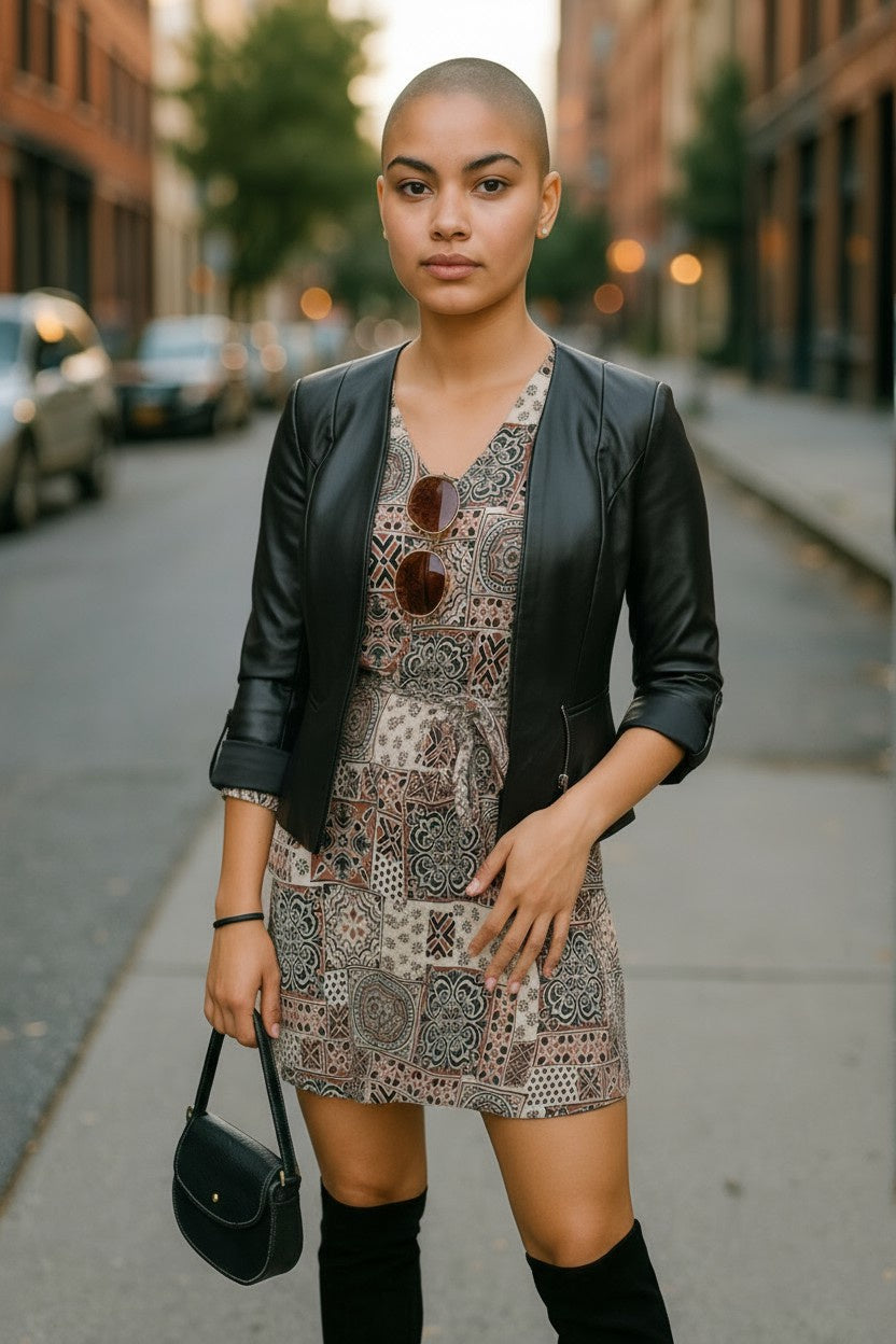 Women’s Boho Print Mini Dress – Long Sleeve Tie Waist – UK Size 12