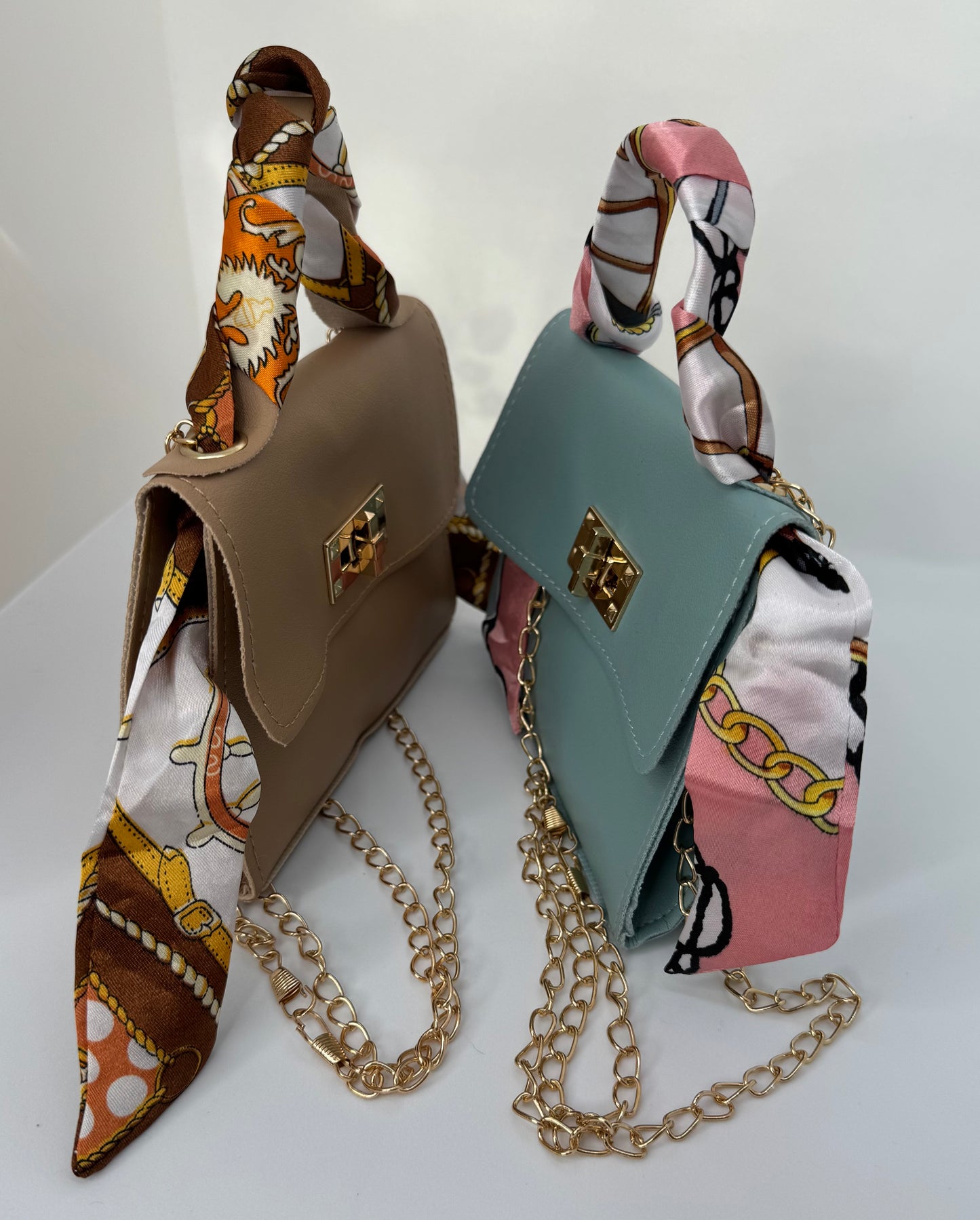 Small crossbody shoulder bag – beige or mint – everyday handbag with scarf strap