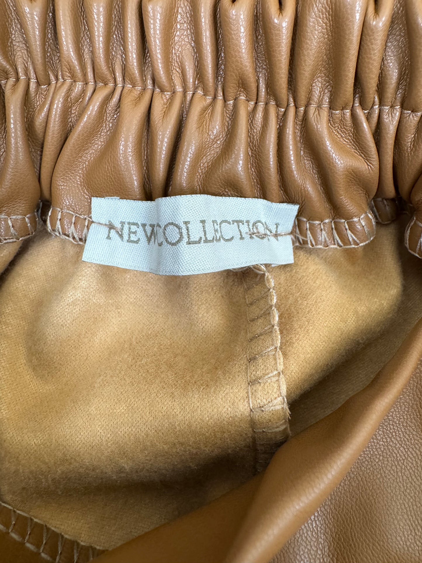Women’s Tan Faux Leather Midi Skirt with Belt – Size 10