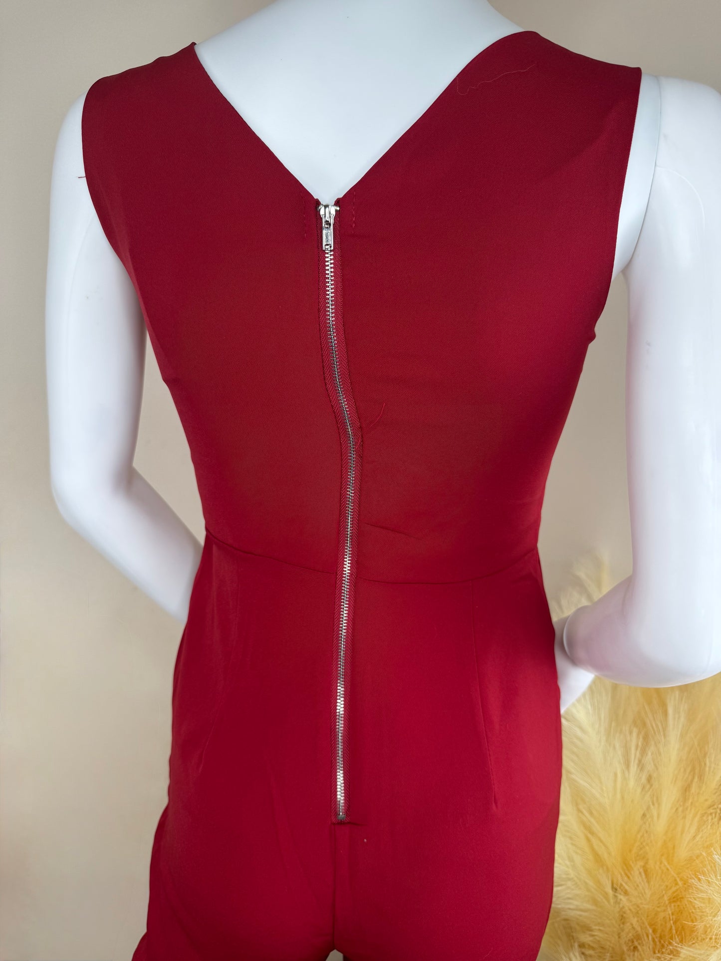 Women’s Lace-Up Front Jumpsuit – Black & Red – Sizes S/M