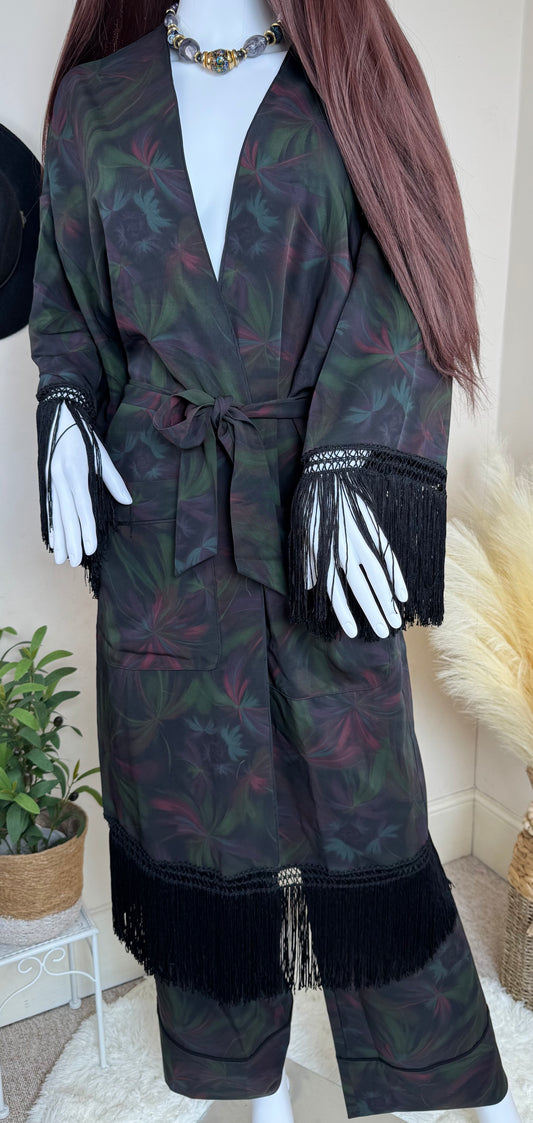 ZARA Women’s Black Fringe Kimono Co-ord Set – Size 10