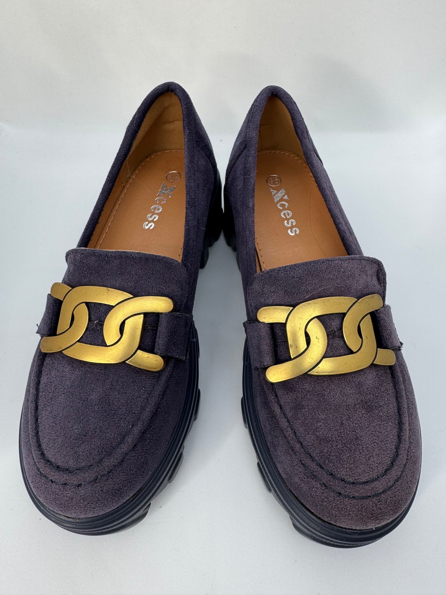 Women’s Dark Purple Suede Loafers with Gold Chain – UK 3.5 (EU 36)