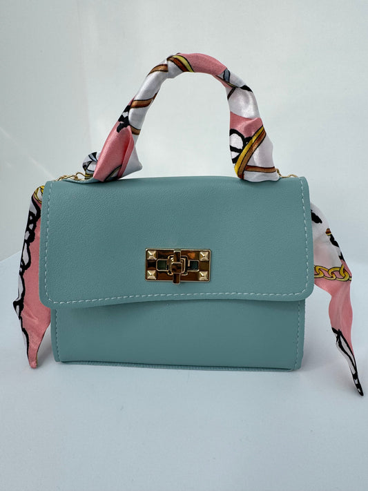 Small crossbody shoulder bag – beige or mint – everyday handbag with scarf strap