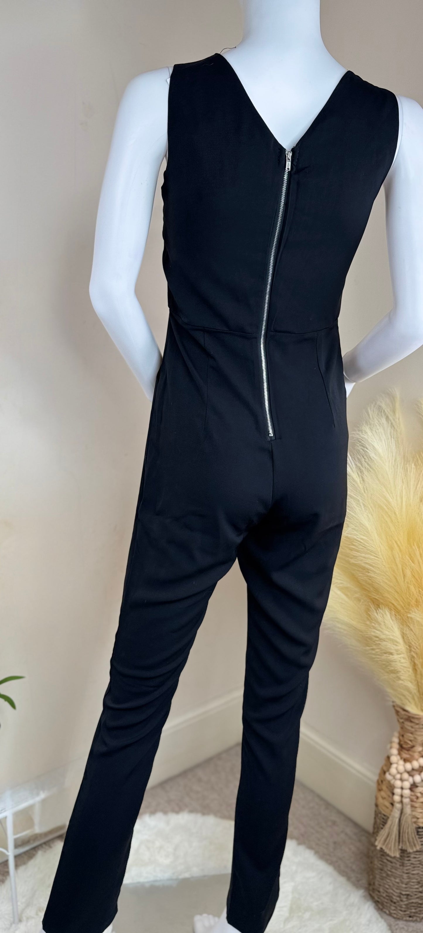 Women’s Lace-Up Front Jumpsuit – Black & Red – Sizes S/M