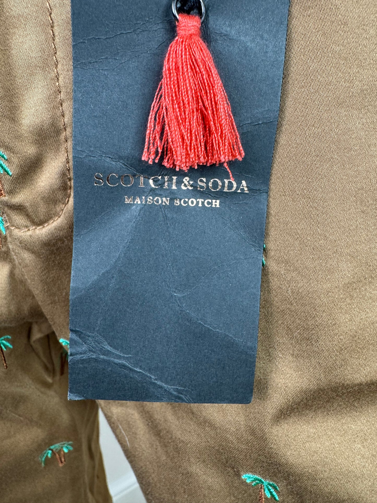 Brown chino trousers with palm tree embroidery – size W27 L32 – Scotch & Soda Maison Scotch