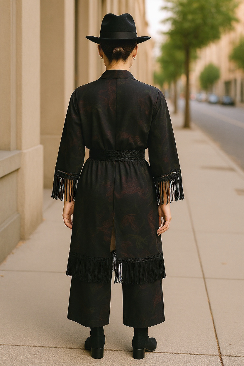 ZARA Women’s Black Fringe Kimono Co-ord Set – Size 10
