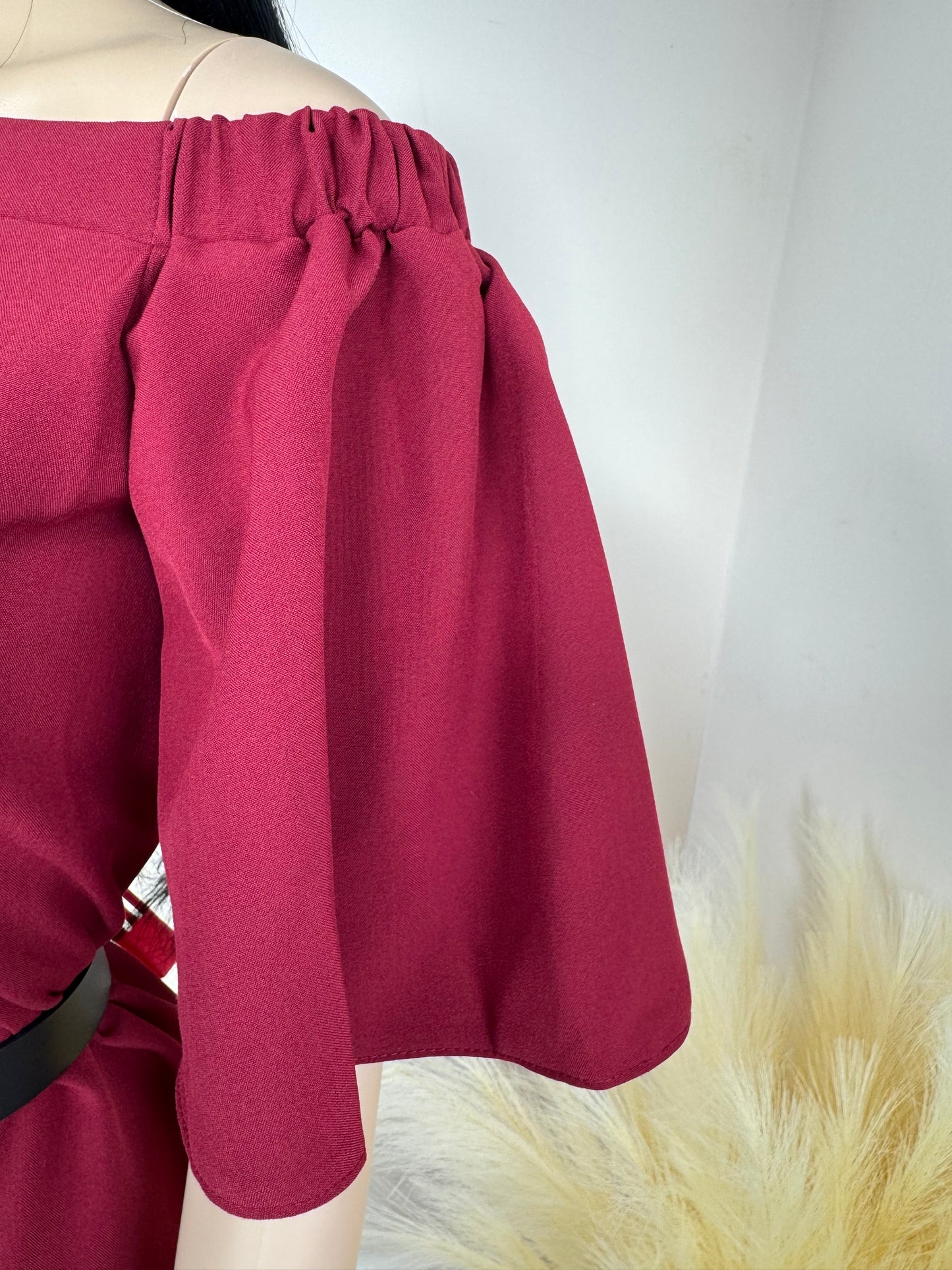 Burgundy Off Shoulder Mini Dress – Women’s Uk Size 10, Flared Sleeve Cocktail Party Outfit