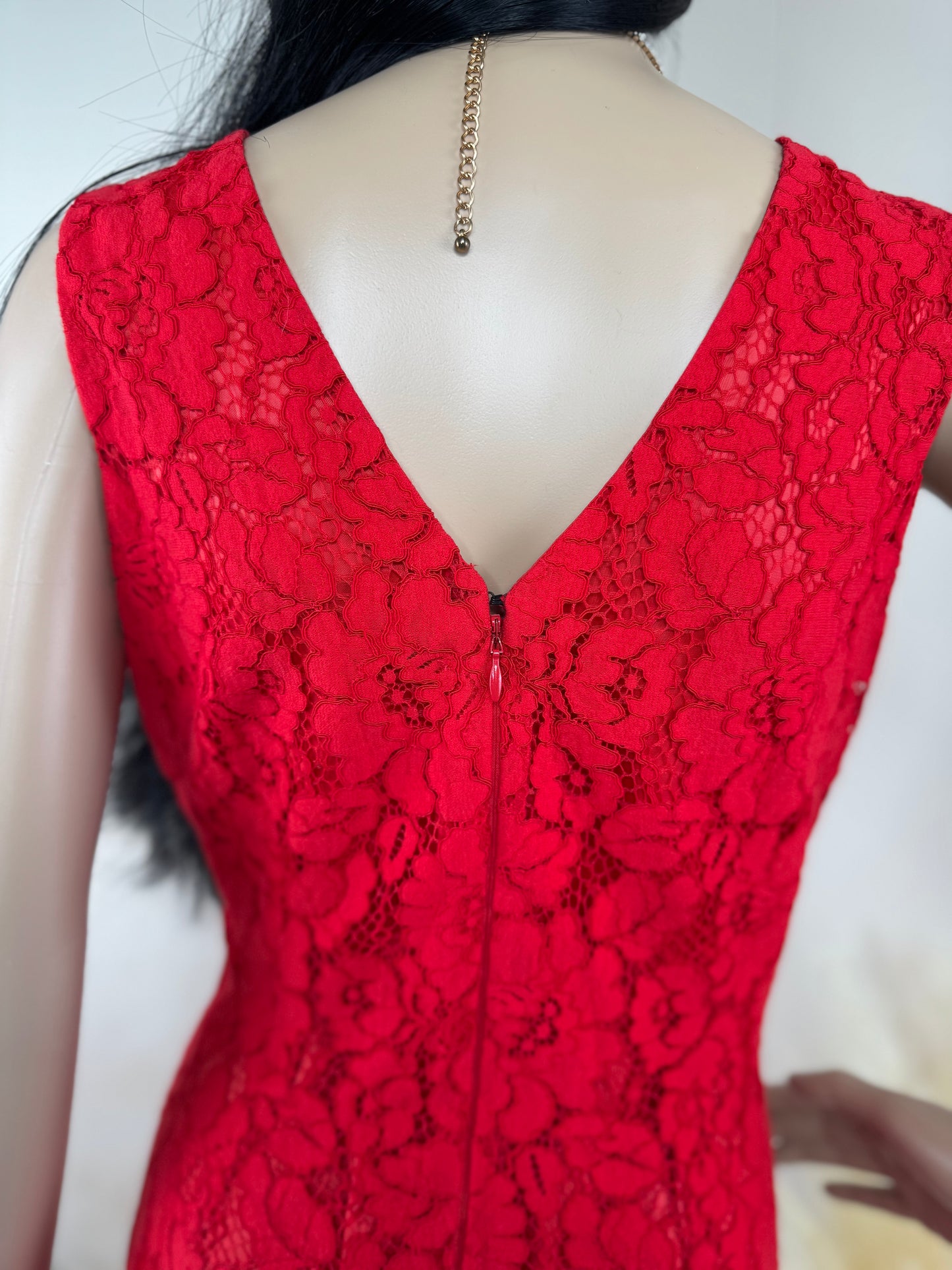 Women’s Red Lace Midi Dress – Sleeveless Occasion Wear UK size 12