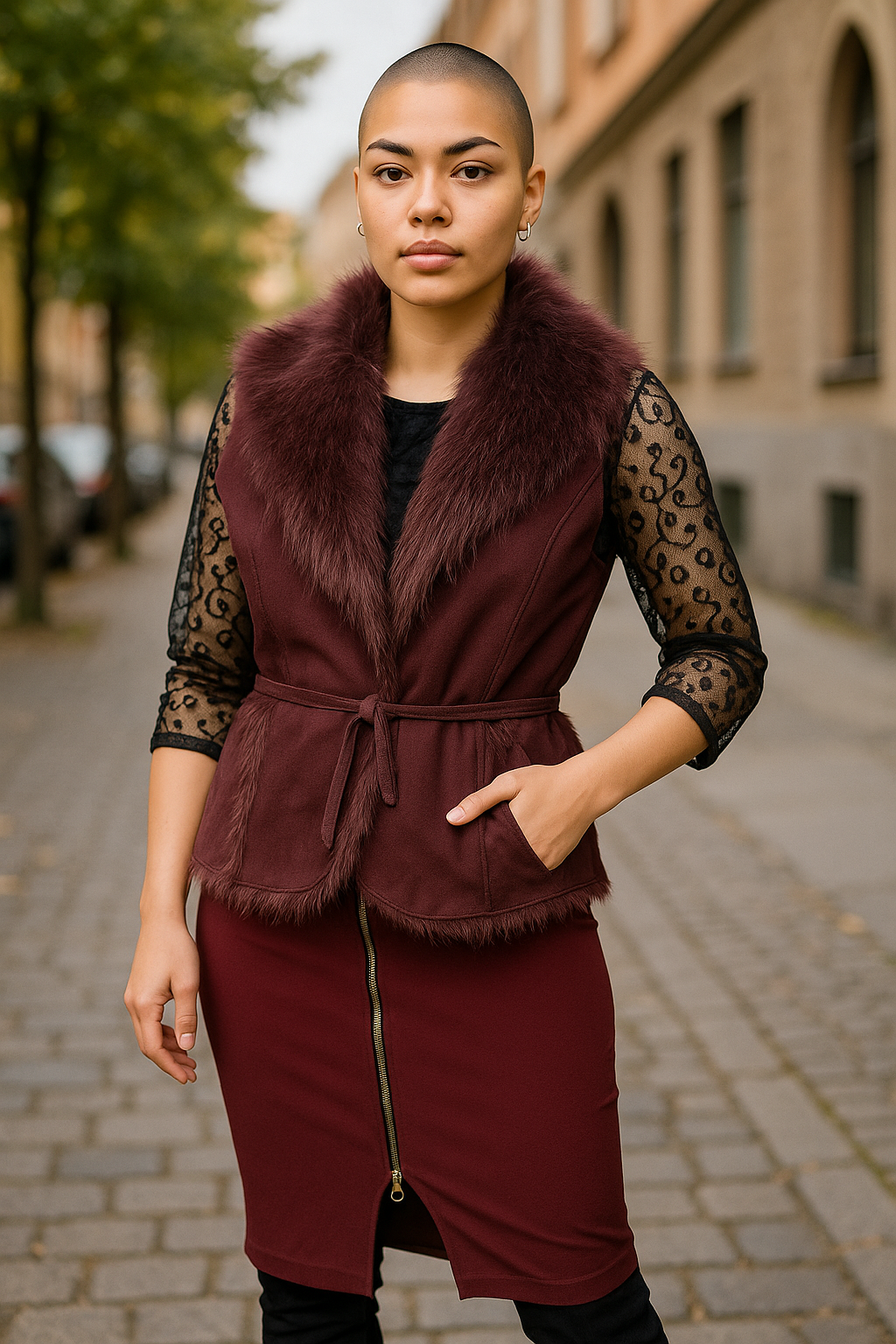 Women’s Burgundy Zip Front Pencil Skirt – UK 8