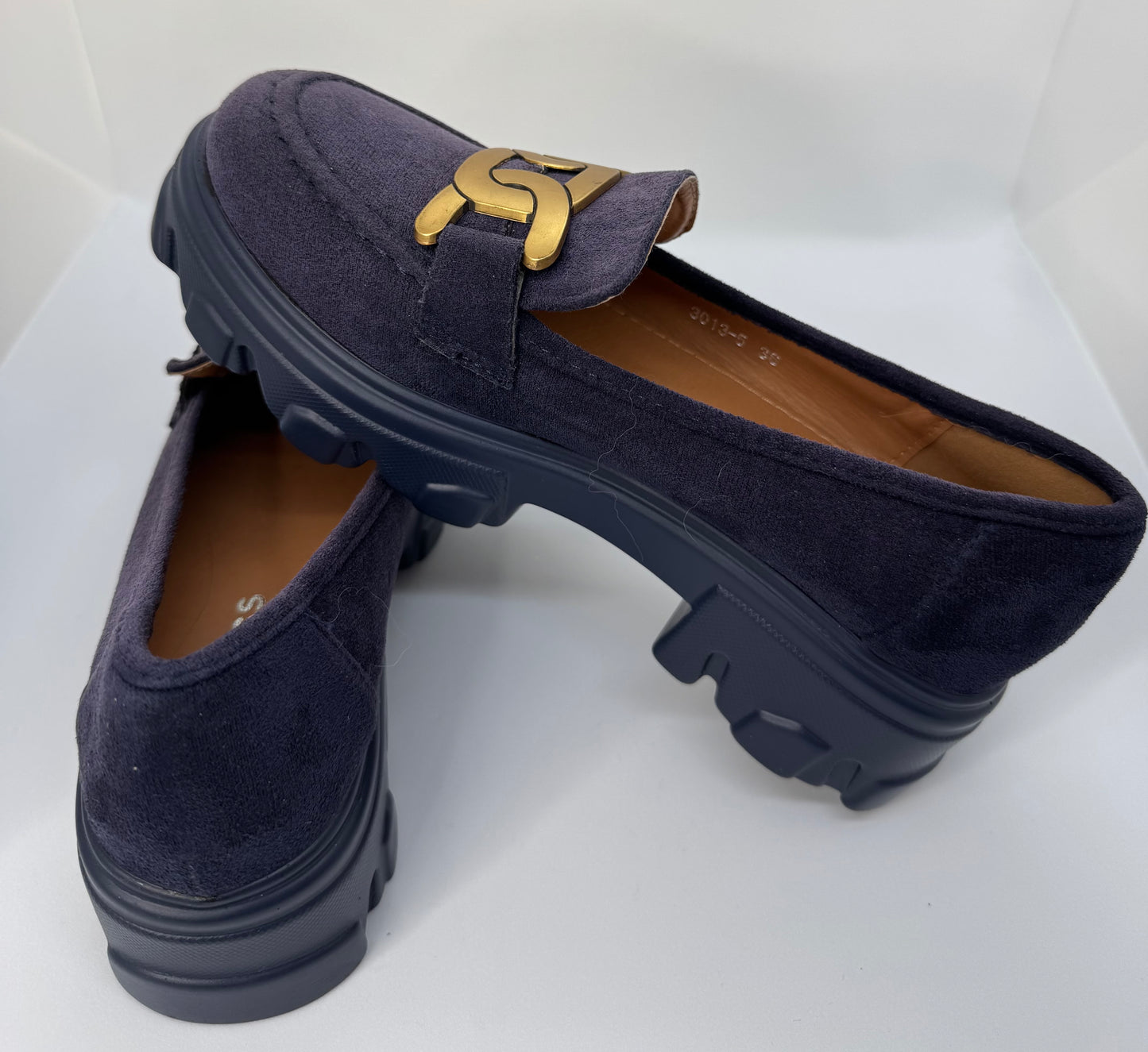 Women’s Dark Purple Suede Loafers with Gold Chain – UK 3.5 (EU 36)