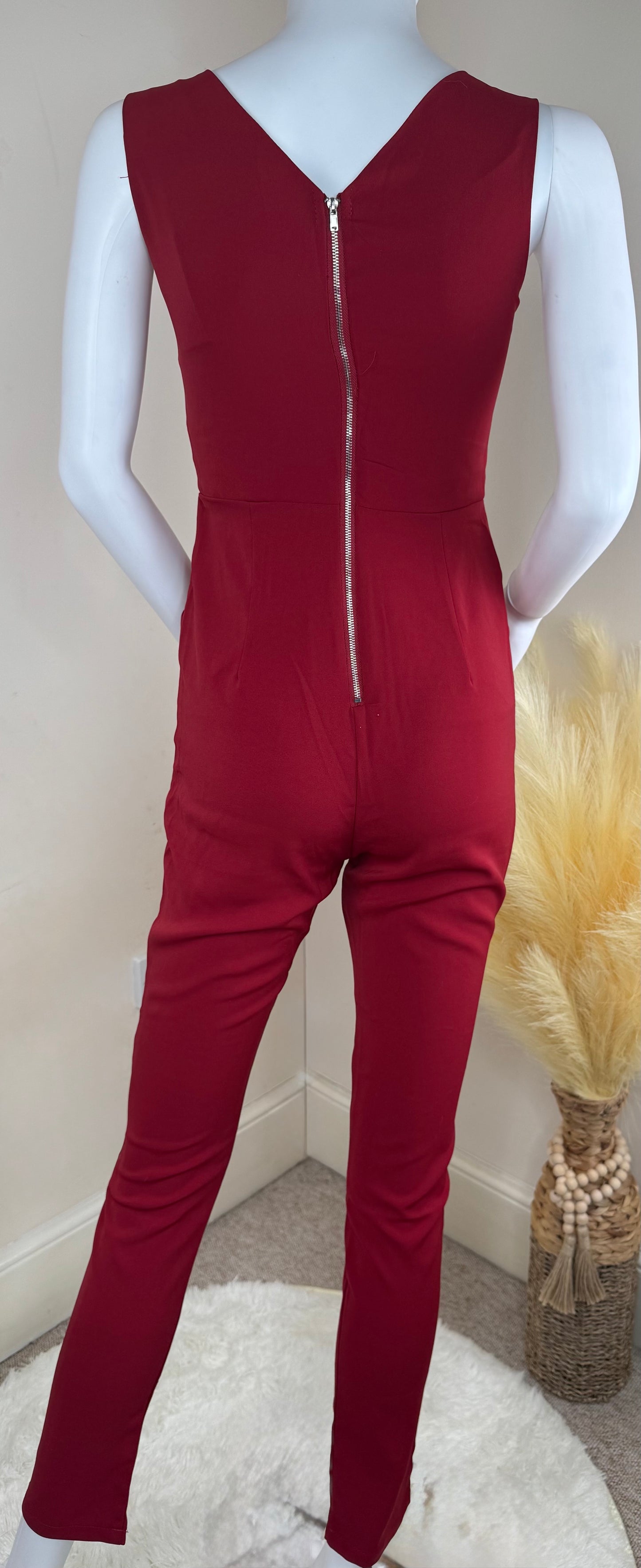 Women’s Lace-Up Front Jumpsuit – Black & Red – Sizes S/M
