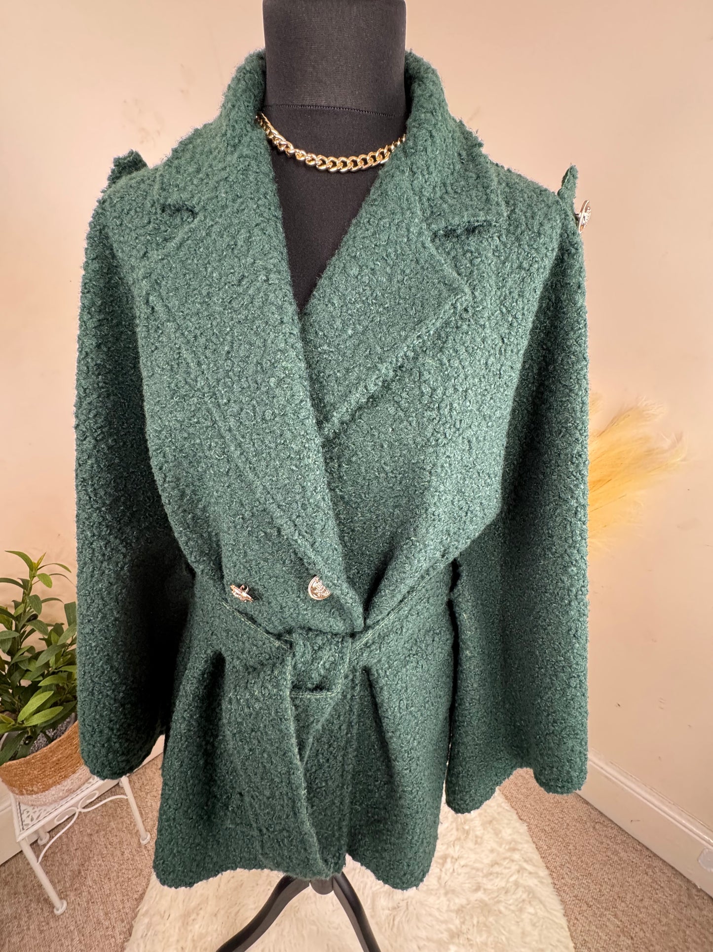 Women’s Green Belted Poncho Coat – Misumi Made in Italy (Fits UK 12–16)