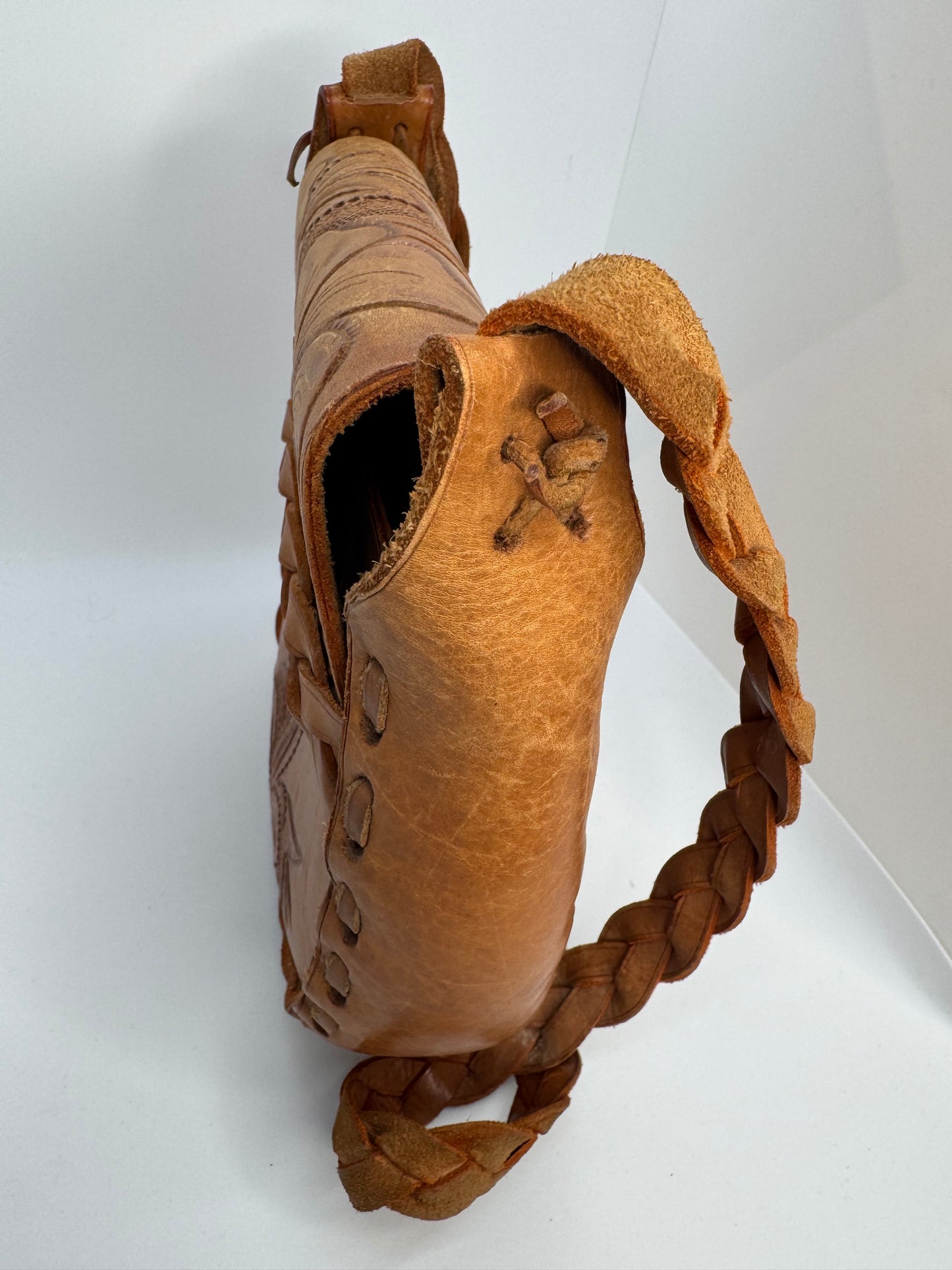 Women’s Leather Crossbody Bag – Handcrafted Tooled Floral Saddle Style Boho Shoulder Bag