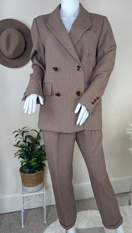 Women’s Checked Tailored Trouser Suit – Blazer & Trousers Set (UK Size 10)