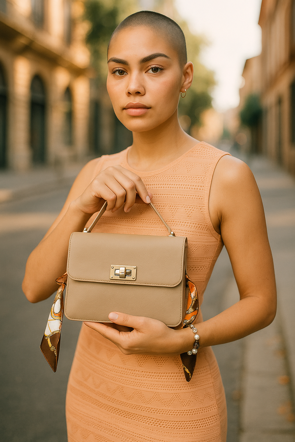 Small crossbody shoulder bag – beige or mint – everyday handbag with scarf strap