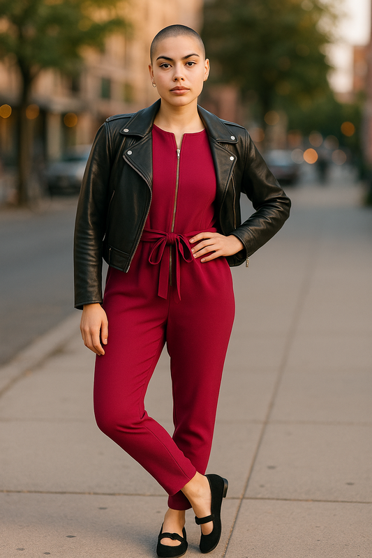 Women’s Burgundy Jumpsuit – Size 10 (Small Fit) – Short Sleeve, Tie Waist, UK Made