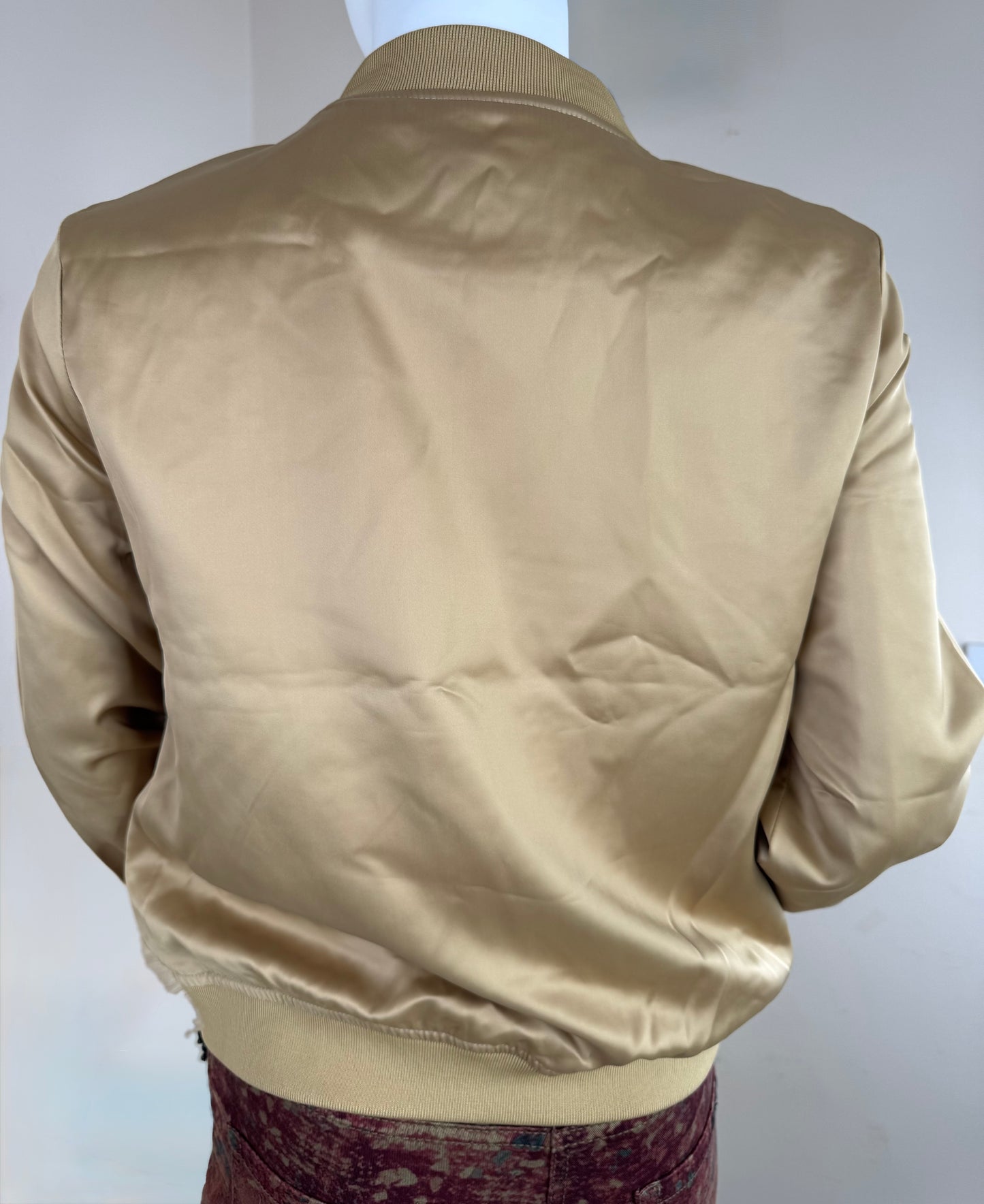Women’s Bomber Jacket with Safety Pin Detail – Gold UK 10 / Khaki Green UK 8– Boutique Outerwear