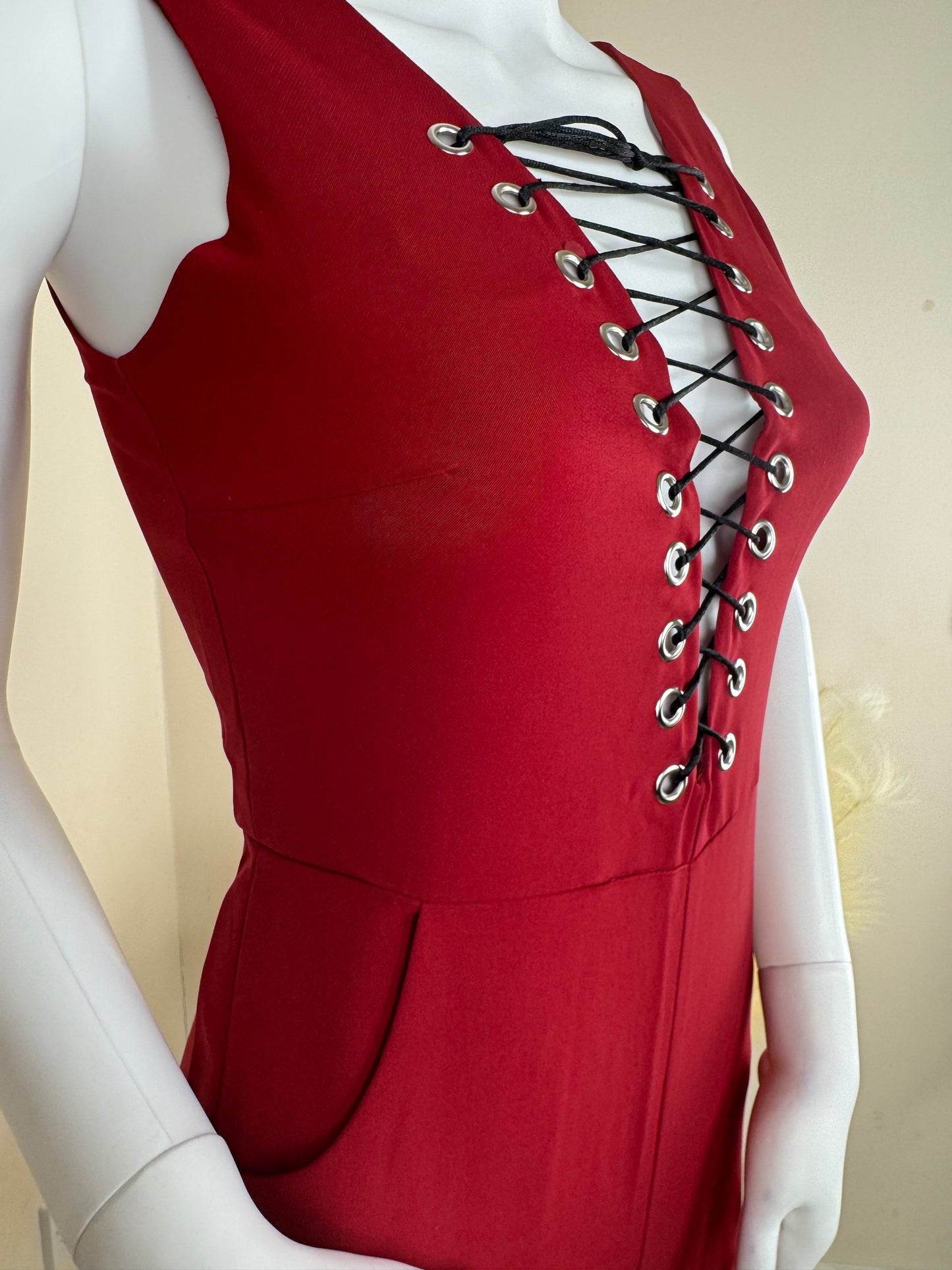 Women’s Lace-Up Front Jumpsuit – Black & Red – Sizes S/M