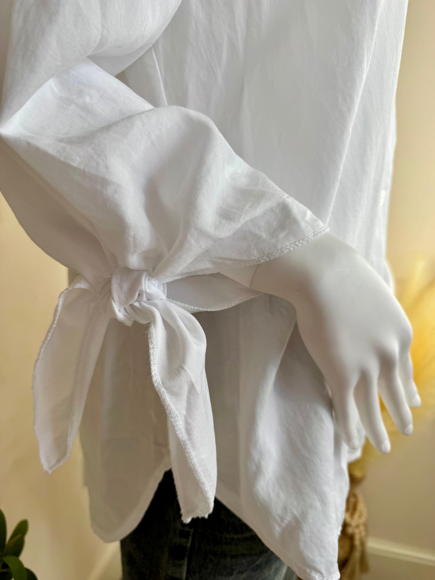 Women’s White Off Shoulder Blouse – Long Sleeve Tie Detail Top (UK 12)