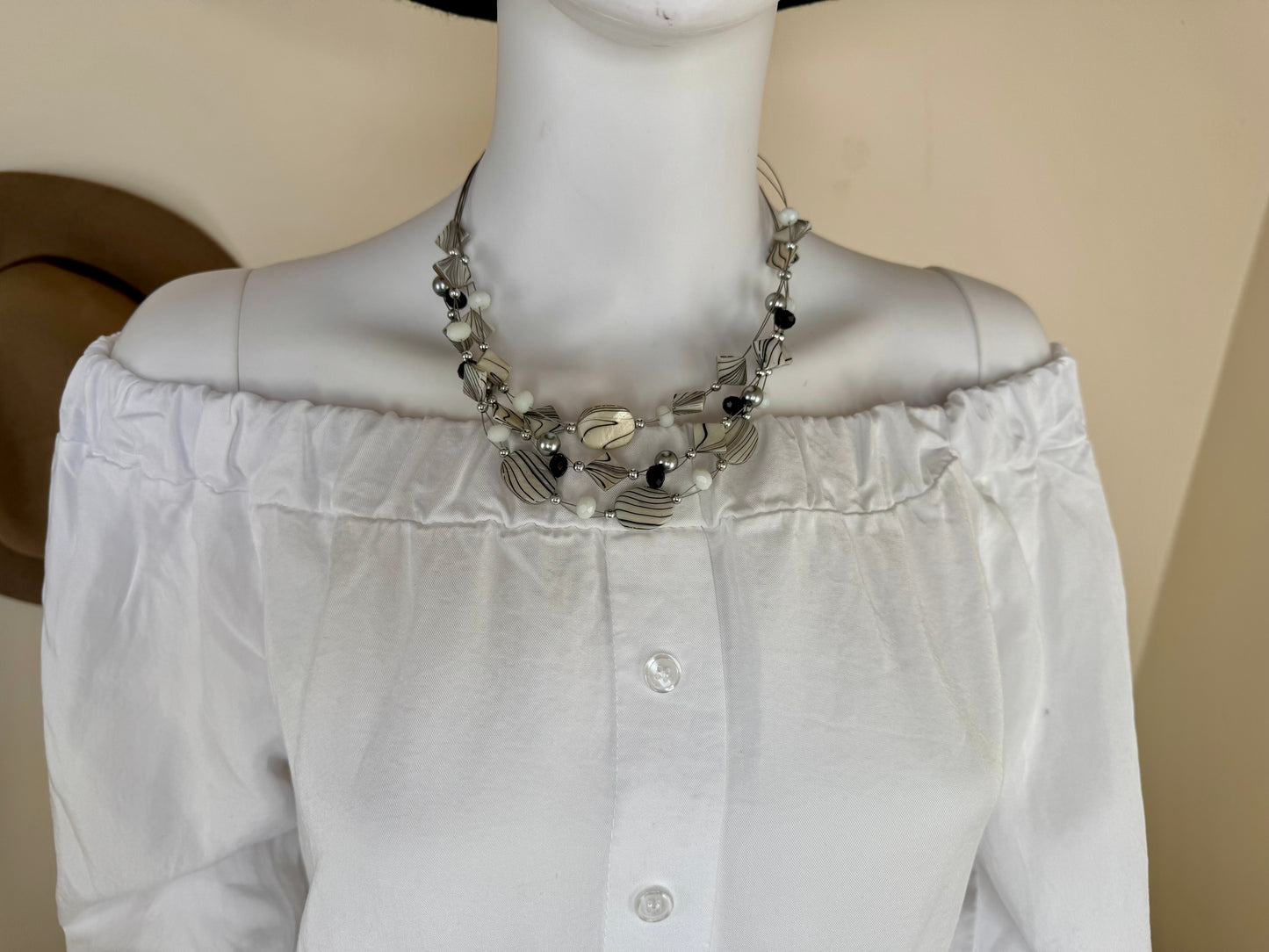 Women’s White Off Shoulder Blouse – Long Sleeve Tie Detail Top (UK 12)