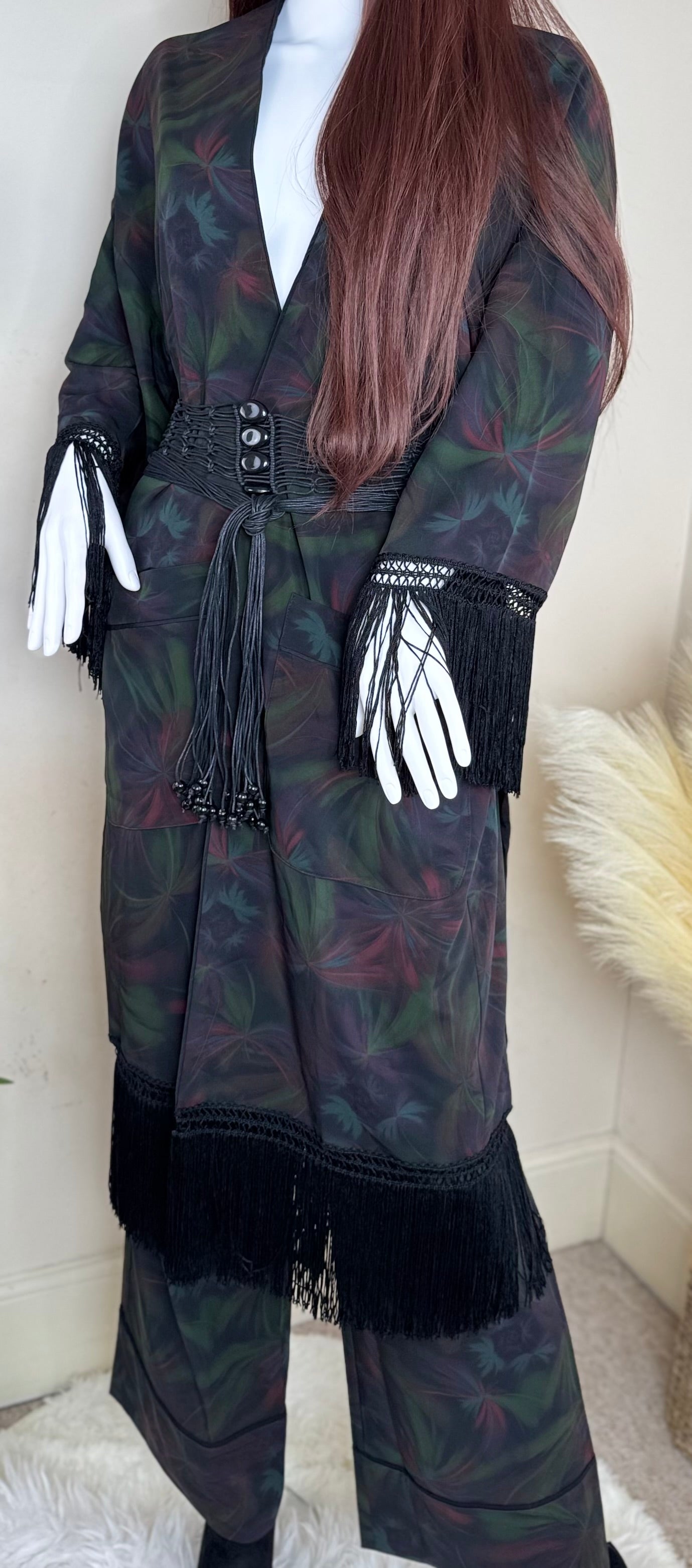 ZARA Women’s Black Fringe Kimono Co-ord Set – Size 10