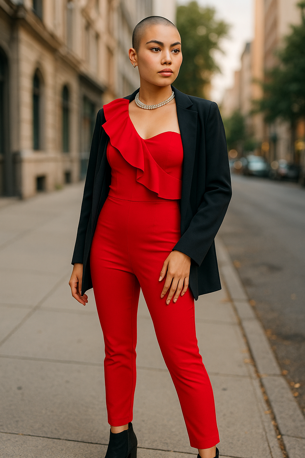 Women’s Red One Shoulder Ruffle Jumpsuit – Party & Evening Wear (UK 8)