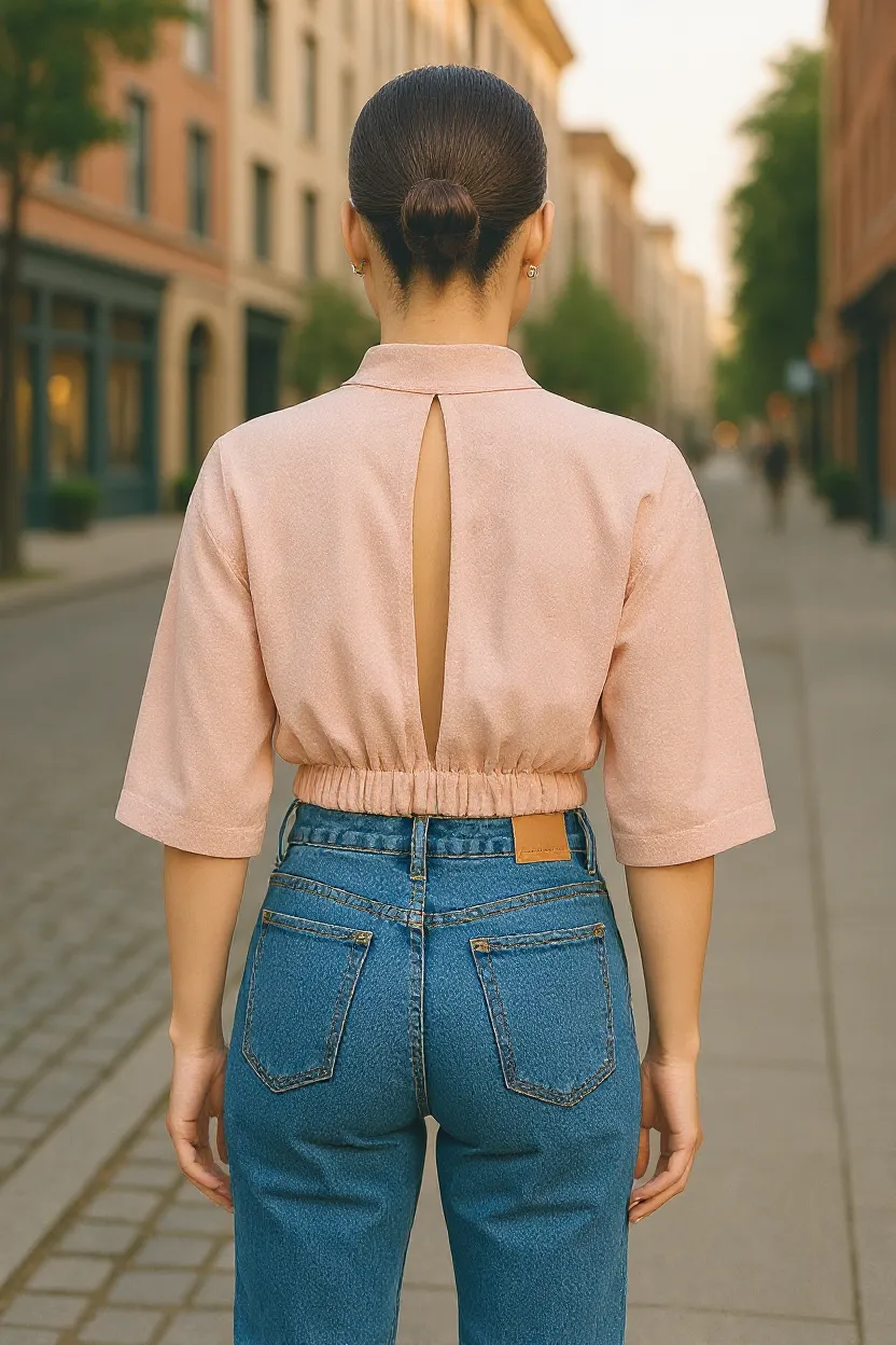 Women’s Pink High Neck Blouse with Open Back – Elegant Evening Top uk8 / UK12