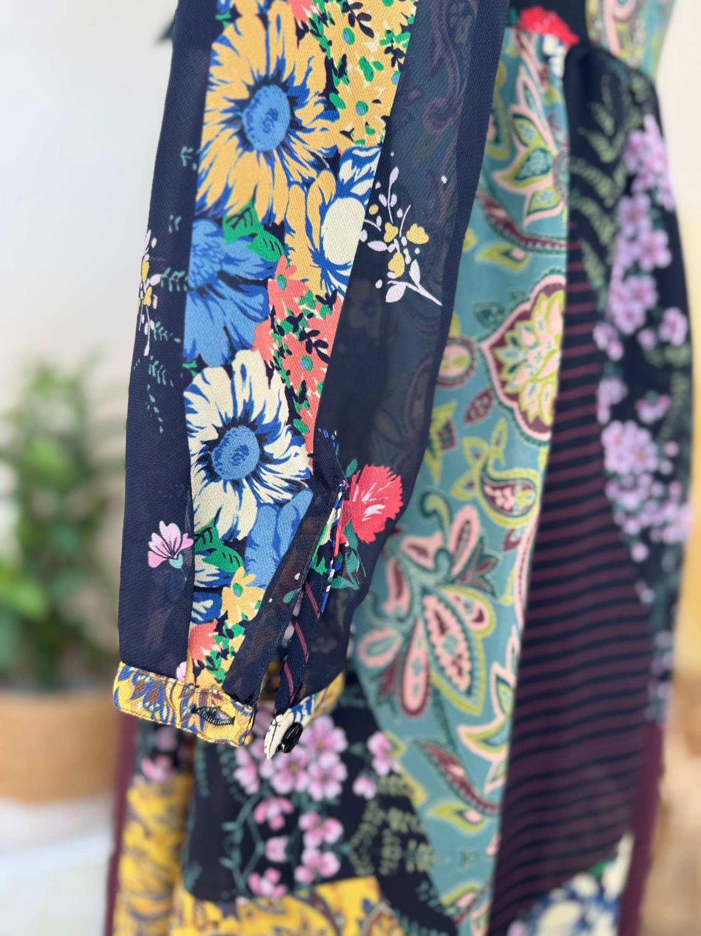 Women’s Patchwork Floral Midi Dress with Pussybow Tie – Size 10