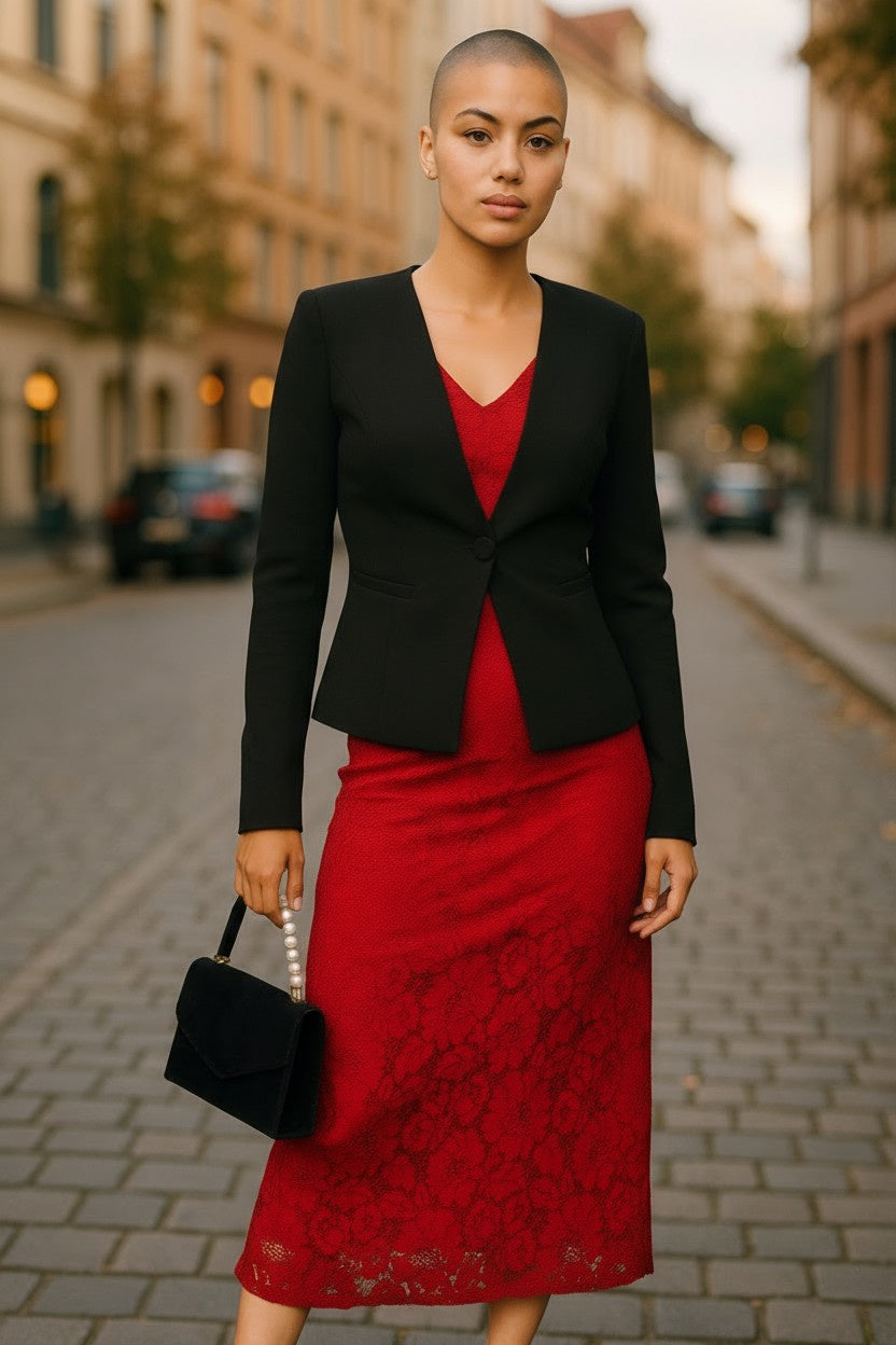 Women’s Red Lace Midi Dress – Sleeveless Occasion Wear UK size 12