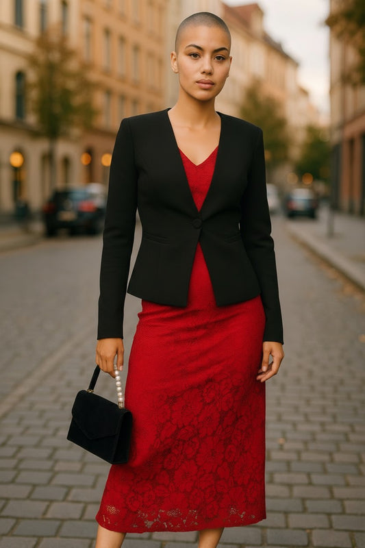 Women’s Red Lace Midi Dress – Sleeveless Occasion Wear UK size 12