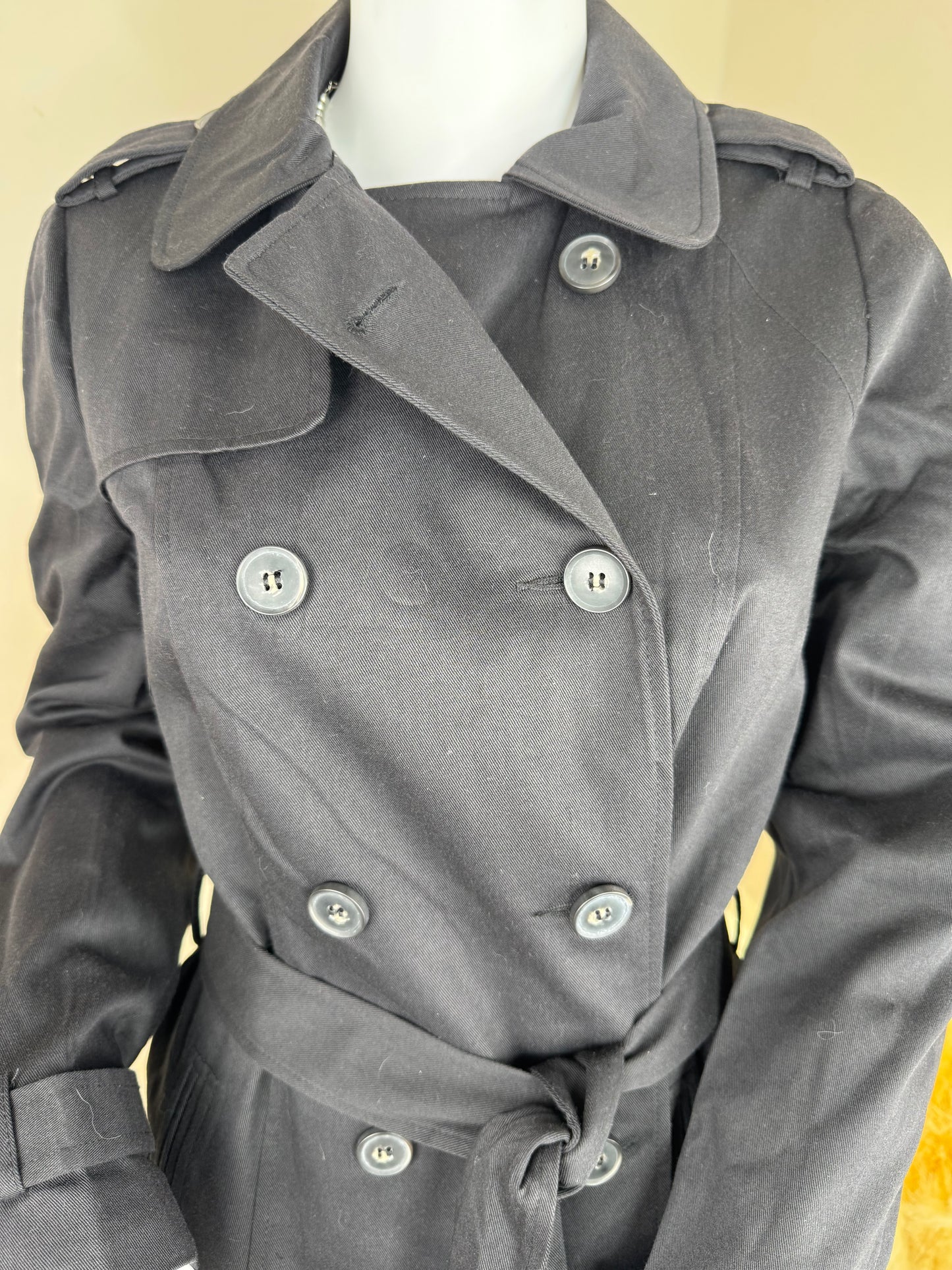 Women’s Black Double-Breasted Trench Coat – Size 10 Boutique New
