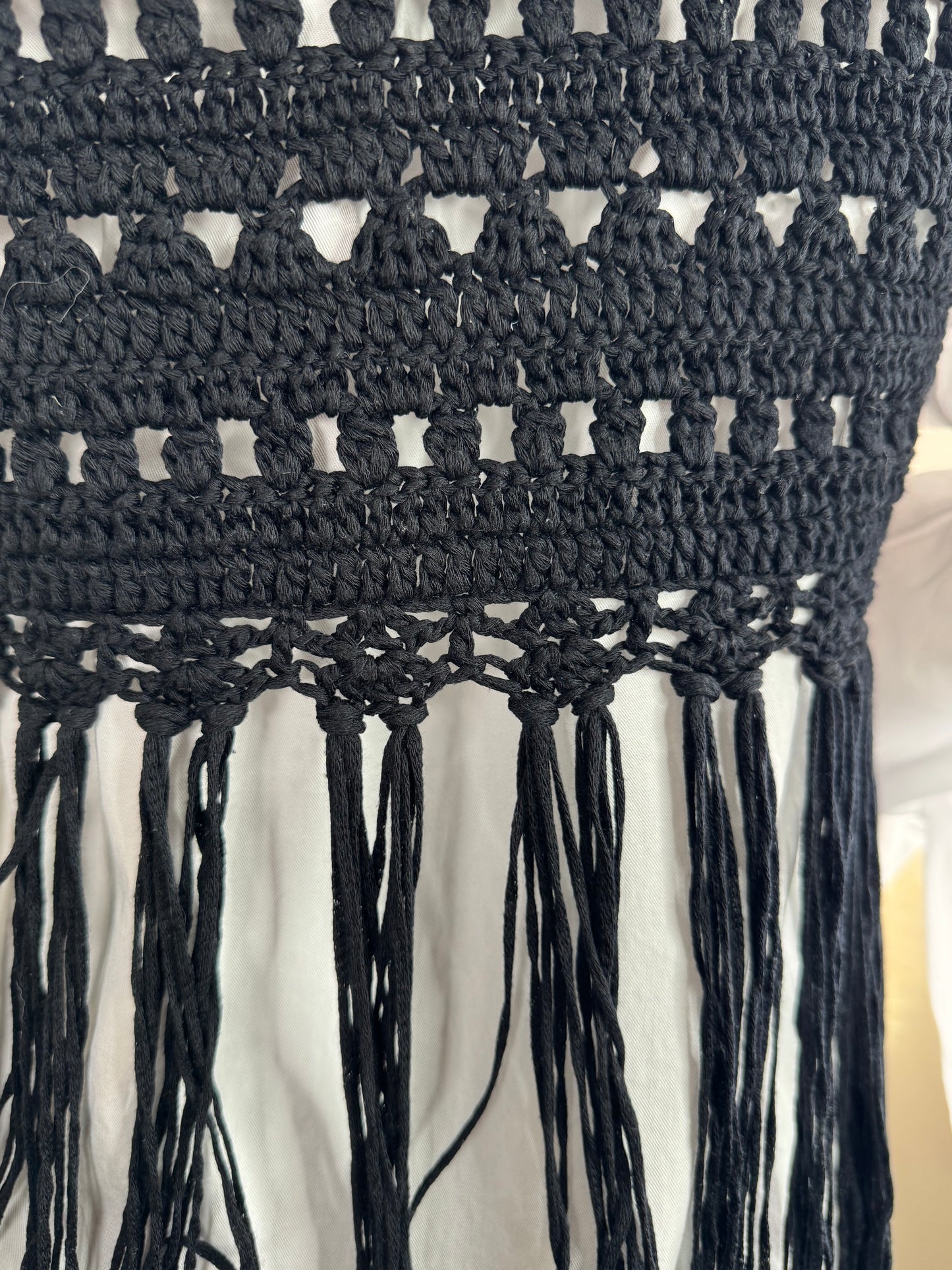 Women’s Black Crochet Boho Fringe Vest – Size M/10
