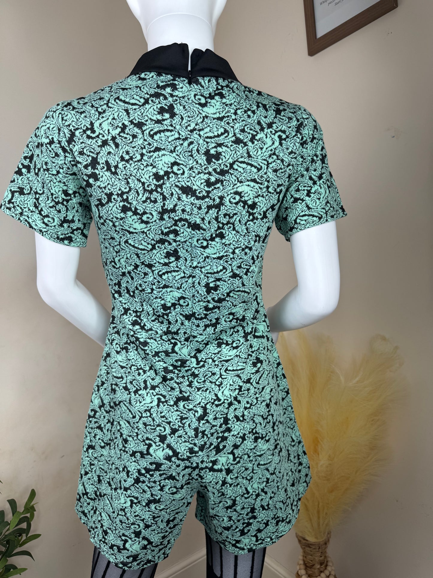 Women’s Green Lace Playsuit with Collar – Size 12 (Small Fit)
