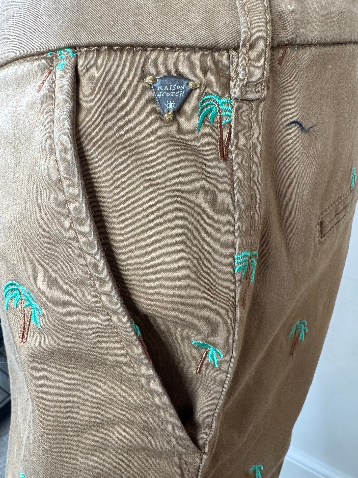 Brown chino trousers with palm tree embroidery – size W27 L32 – Scotch & Soda Maison Scotch
