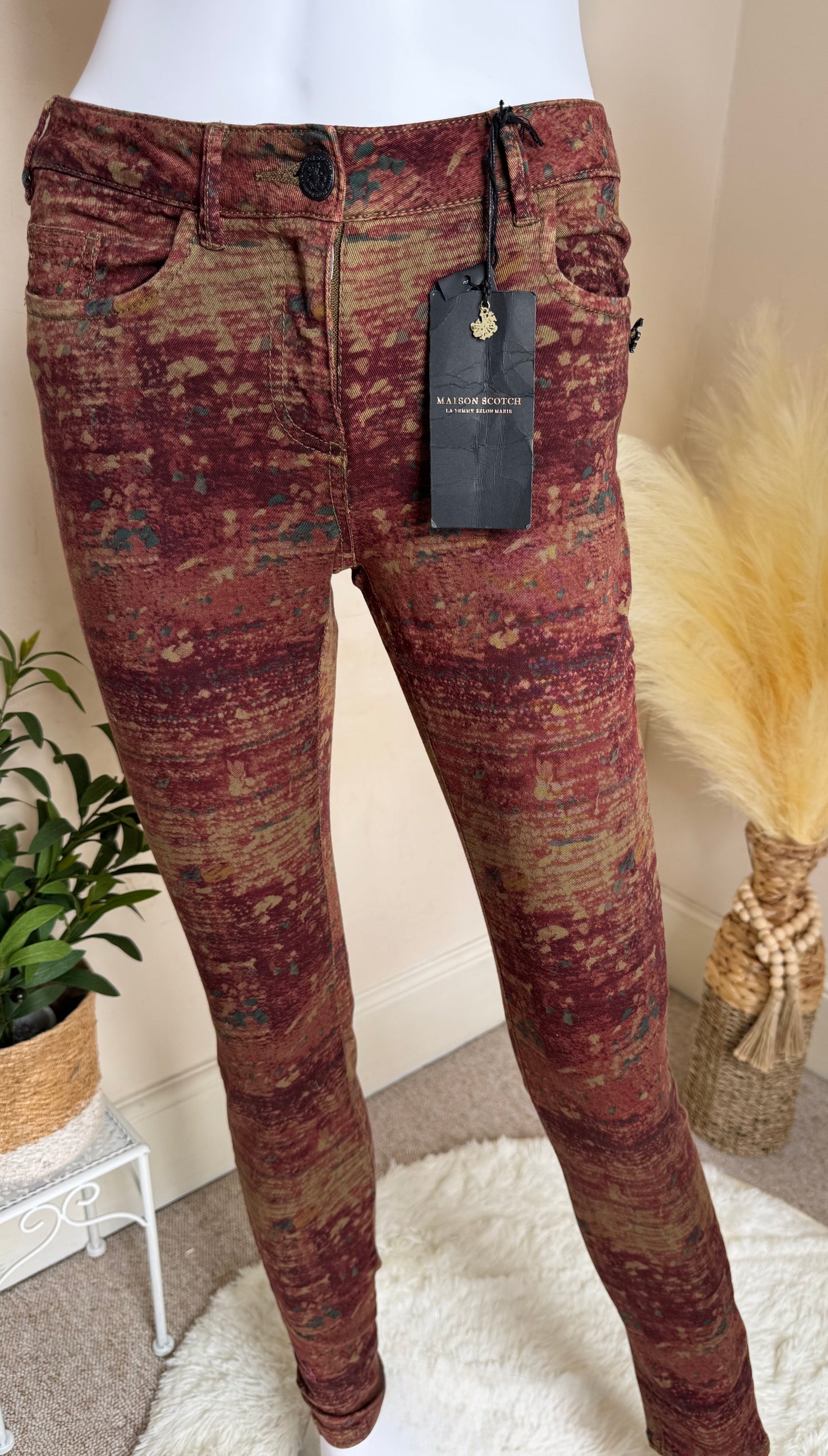 Women’s Skinny Jeans UK 8 W26 L32 – Multicolour Print Stretch Denim Trousers Maison Scotch