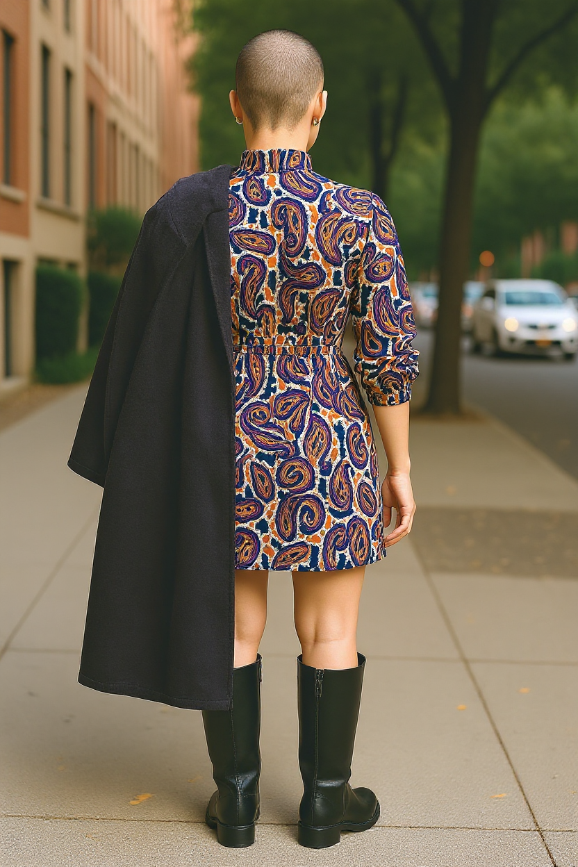 Women’s Paisley Print Mini Dress – Size 8 Long Sleeve