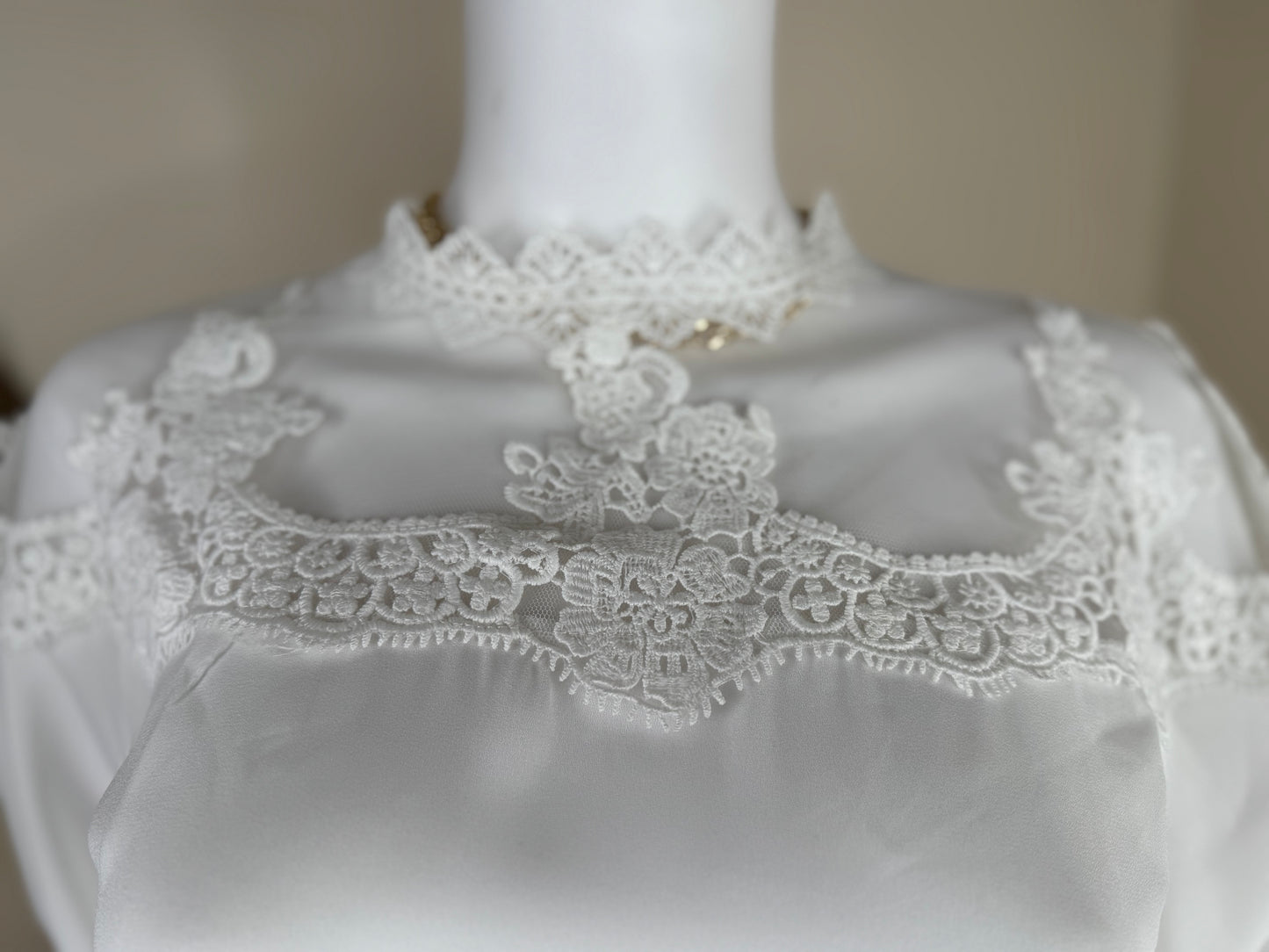 Women’s White Lace Blouse UK 10 – Sheer Long Sleeve Top Elegant Occasion Wear
